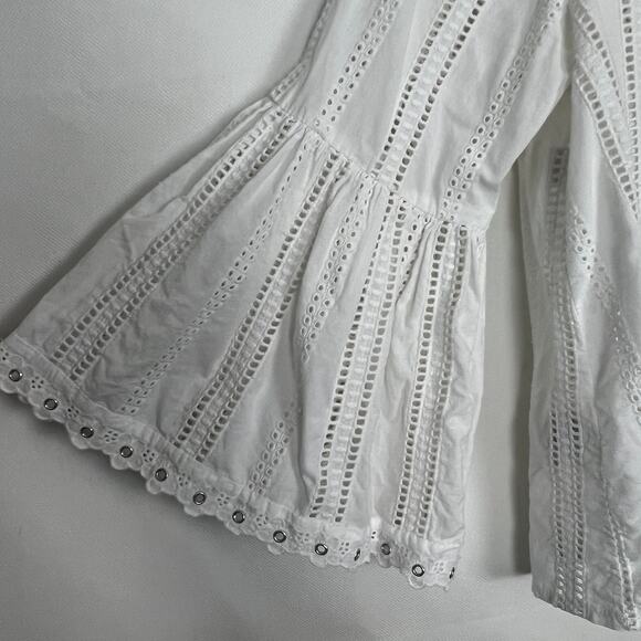 H&M Womens Top Medium Cotton Eyelet Bell Sleeve Cottagecore Fairy Beachy Coastal - Picture 6 of 11